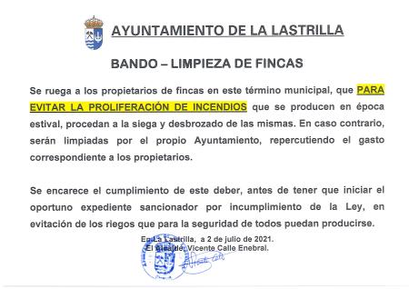 Imagen BANDO- LIMPIEZA DE FINCAS